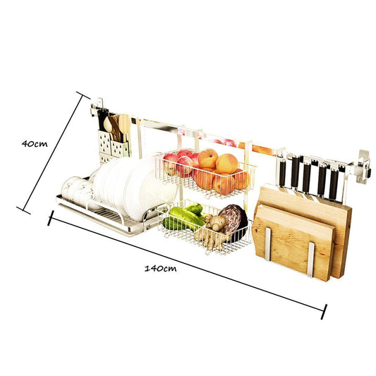 Shelf Liners Kitchen Shelf Stainless Steel Kitchen Sink Rack Wall Mount Pan Racks Tableware Drain Rack Basin Dish Rack Storage Rack Storage & Organization (Color : Silver, Size : 14040cm)