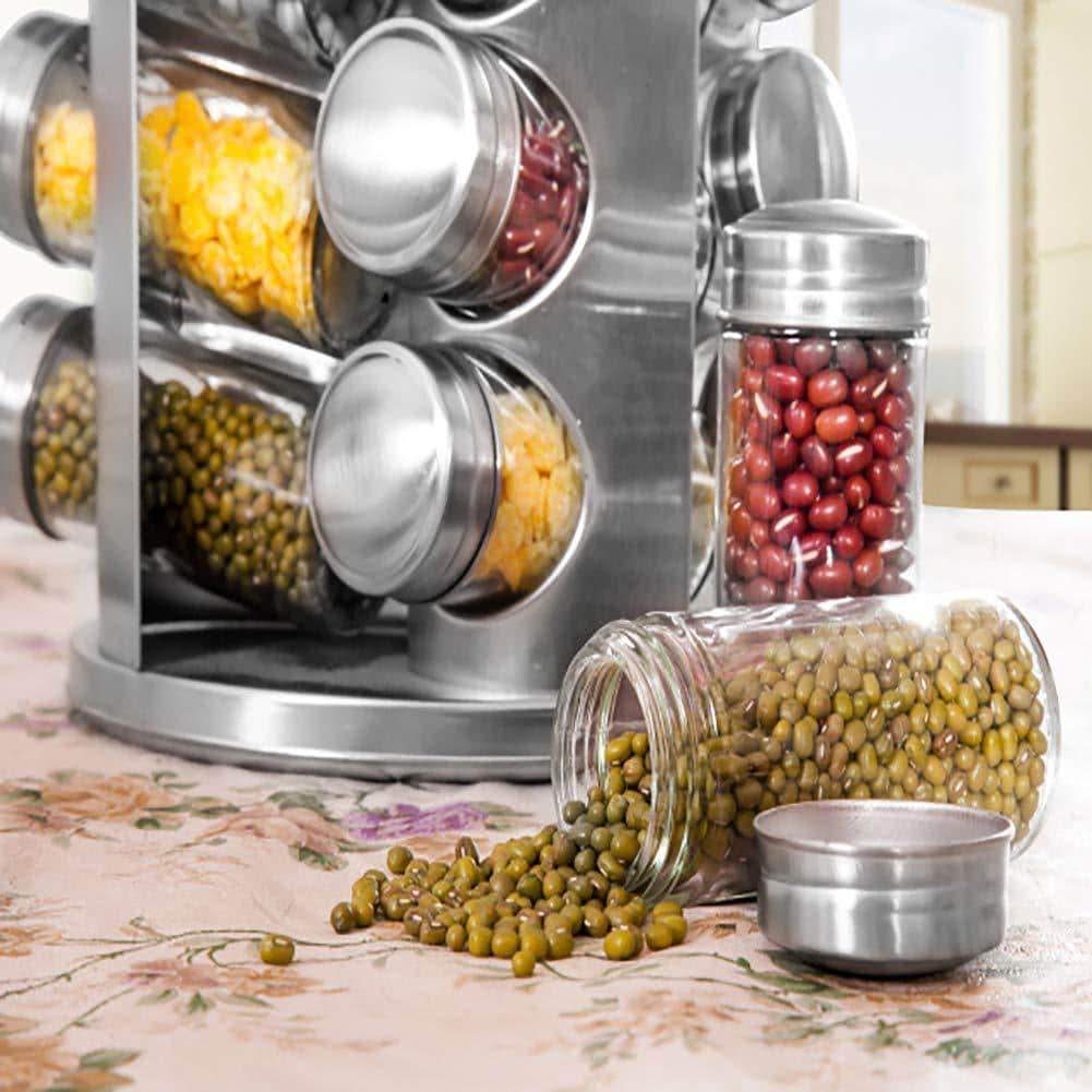 Related spice rack revolving stainless steel seasoning storage organizer spice carousel tower for kitchen set of 16 jars