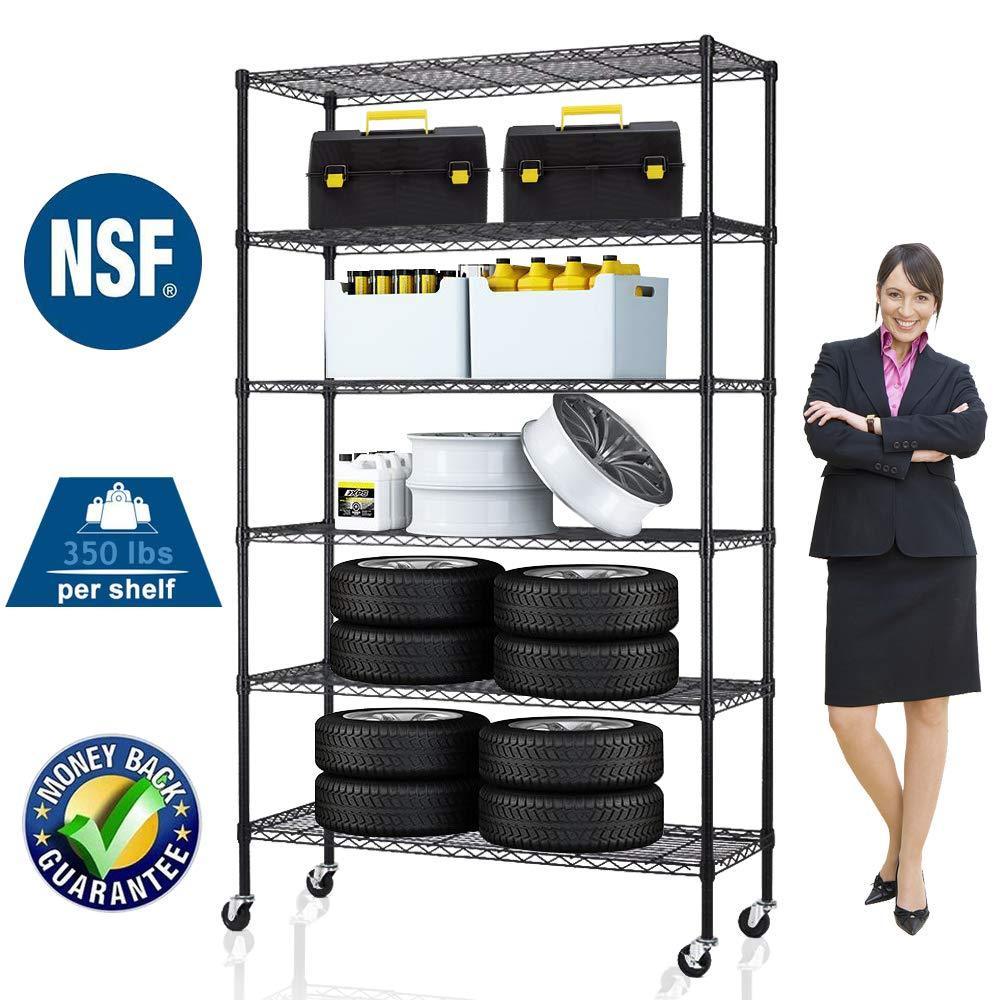 Discover the best 6 tier storage shelves metal wire shelving unit height adjustable nsf heavy duty garage shelving with wheels 48x18x82 commercial grade utility shelf rack for restaurant basement garage kitchen