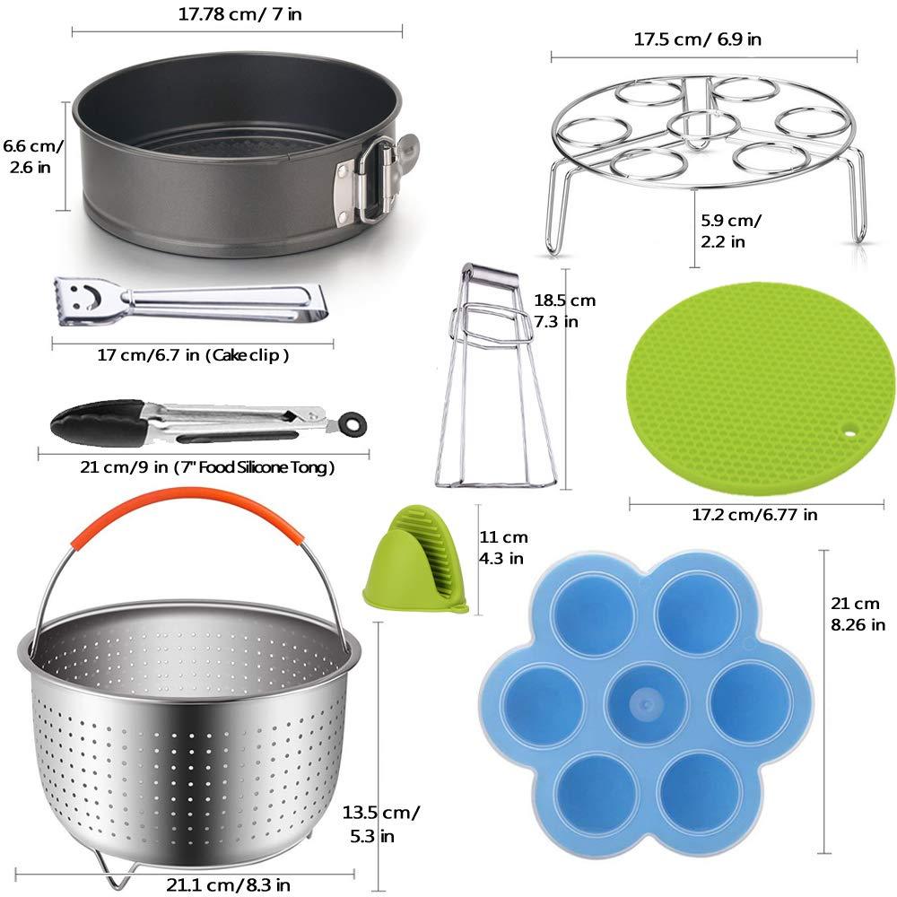Large Steamer Basket Set Compatible 6,8 Quart (Qt) Instant Pot Accessories Pressure Cooker, Egg Rack, Springform Pan, Egg Bites Mold, Oven Mitts,Cheat Sheet Magnet, Tong,Bowl Clip, Recipes EBook,14PCS