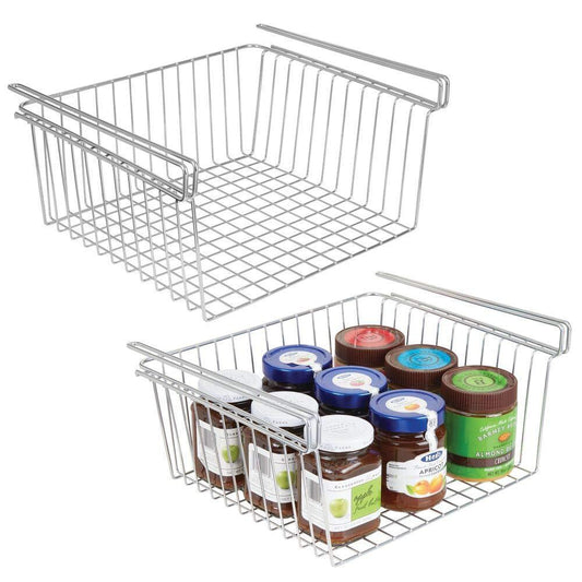 Save on mdesign household metal under shelf hanging storage organizer bin basket for organizing kitchen pantry cabinets cupboards shelves vintage modern farmhouse grid style large 2 pack chrome