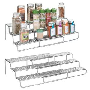 Amazon mdesign adjustable expandable kitchen wire metal storage cabinet cupboard food pantry shelf organizer spice bottle rack holder 3 level storage up to 25 wide 2 pack silver