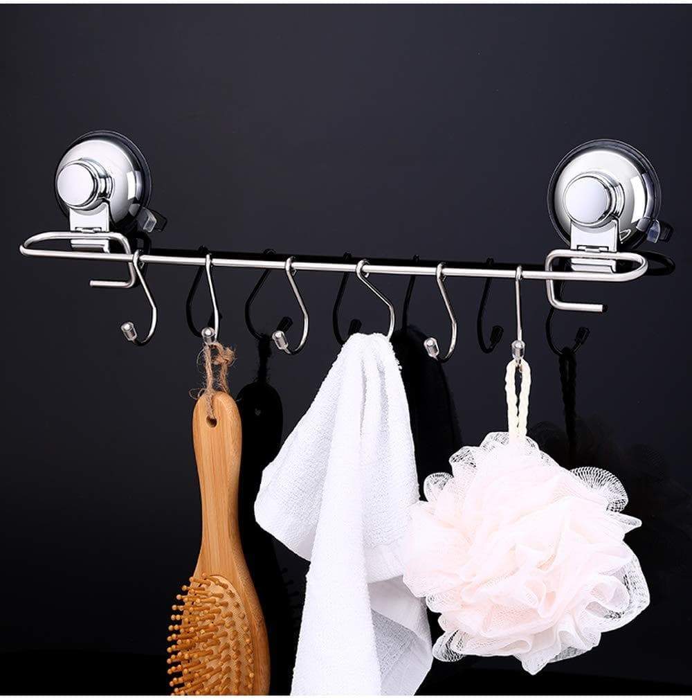 Great yamazihd strong stainless steel towel shower rack hook vacuum suction cup wall mounted rack bar rail hanger with 6 sliding hooks for kitchen and bathroom tools