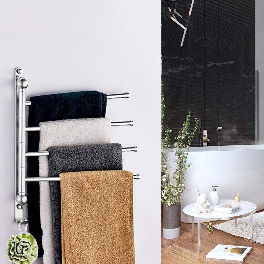 Budget friendly elifeapply swivel towel rack stainless steel swing out towel bar 4 swing arms wall mounted towel holder space saving swinging towel bar for bathroom and kitchen
