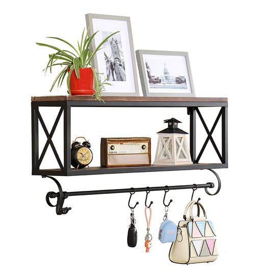 Storage organizer warm van rustic wood with metal bracket wall shelf living room or bedroom or kitchen multi use wall mount shelves storage rack upside down mug coffee cup holder bar club party decoration shelf