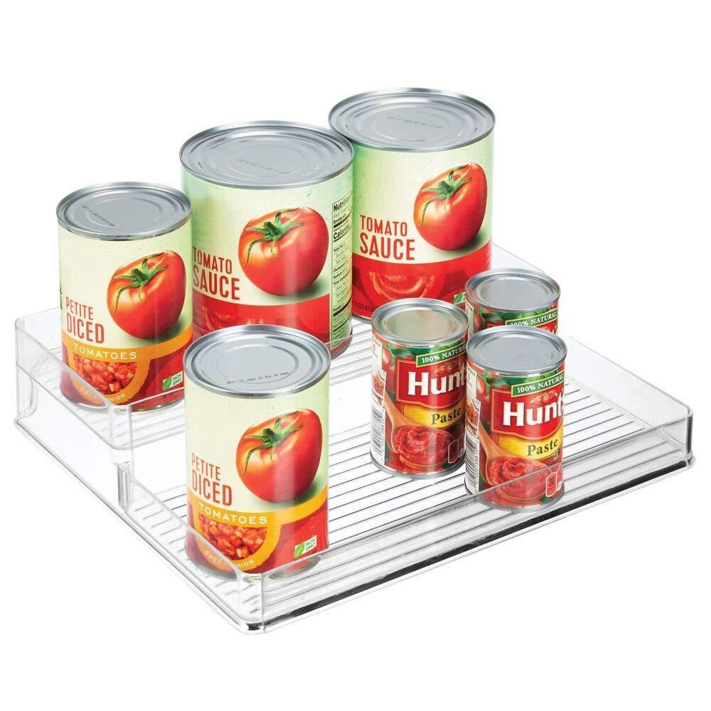 Discover the mdesign plastic kitchen canned food storage organizer shelves holder for cabinet countertop pantry holds beans sauces tomato paste vegetables soups 2 levels 12 w 2 pack clear