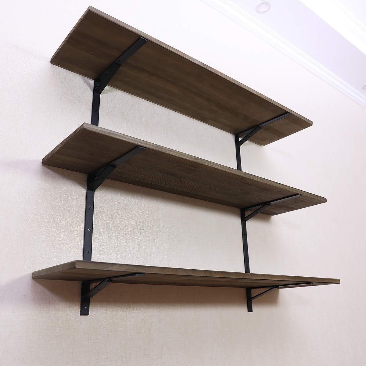 Budget puncia 48 industrial long pine solid wood wall floating storage shelf farmhouse kitchen bar display wooden wall bookcase tool shelves 48in x 12in x 0 8in x 3 tiers l brown