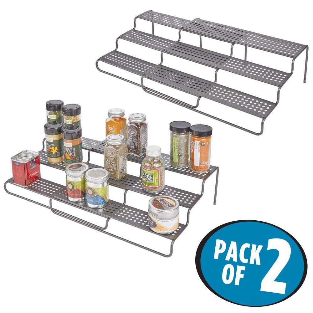 Save on mdesign adjustable expandable kitchen wire metal storage cabinet cupboard food pantry shelf organizer spice bottle rack holder 3 level storage up to 25 wide 2 pack graphite gray
