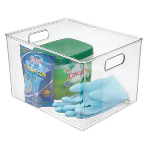 Online shopping mdesign plastic storage organizer container bins holders with handles for kitchen pantry cabinet fridge freezer large for organizing snacks produce vegetables pasta food 8 pack clear