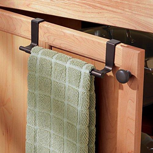 Select nice mdesign adjustable expandable kitchen over cabinet towel bar rack hang on inside or outside of doors storage for hand dish tea towels 9 25 to 17 wide bronze