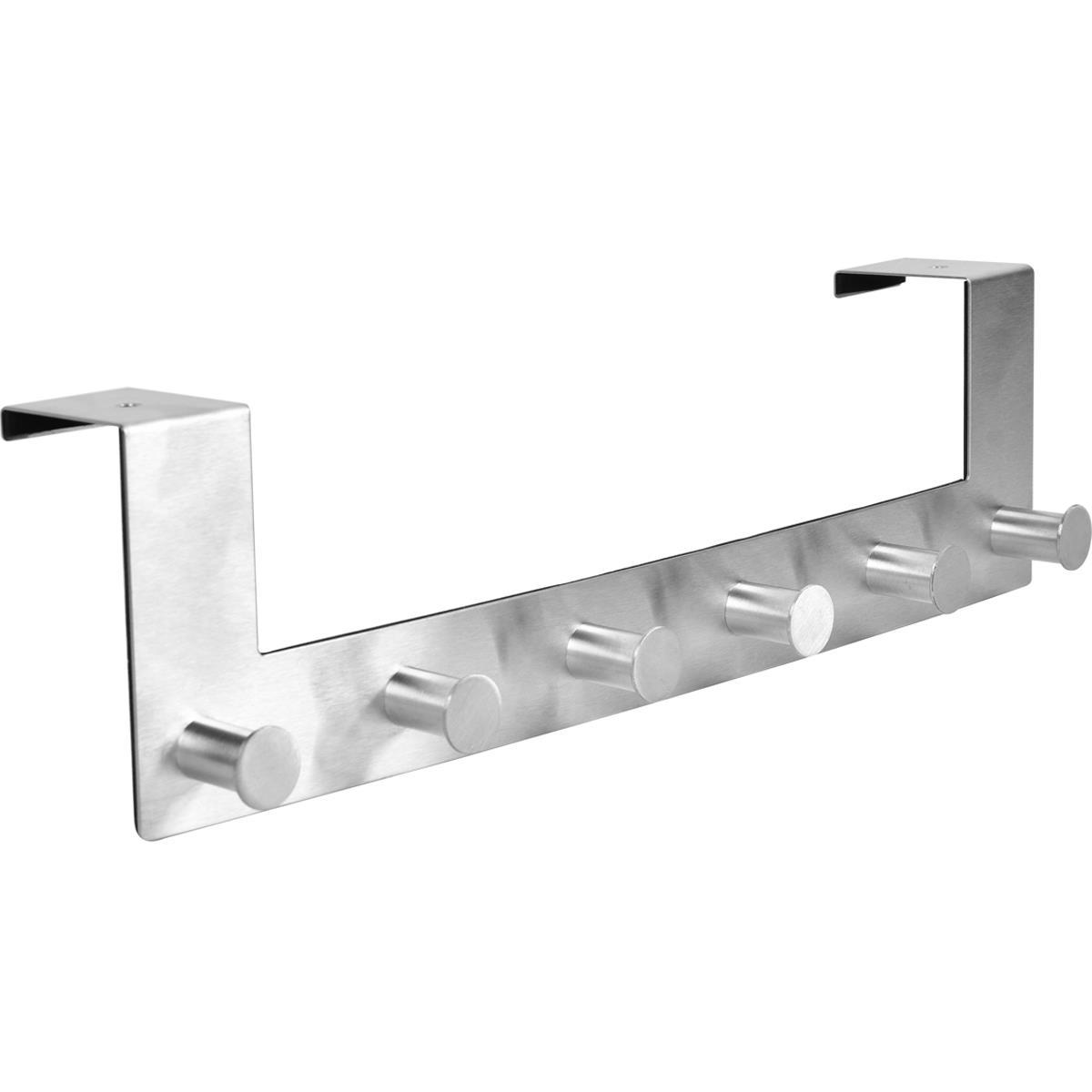 iGadgitz Home U7082 6 Over Door Hooks Stainless Steel Over the Door Hanger Storage Door Rack -Silver