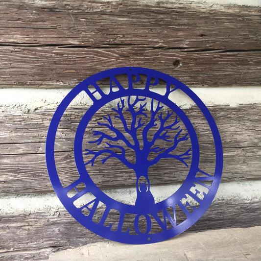 Custom Metal Spooky Halloween Tree with Owl Welcome Sign