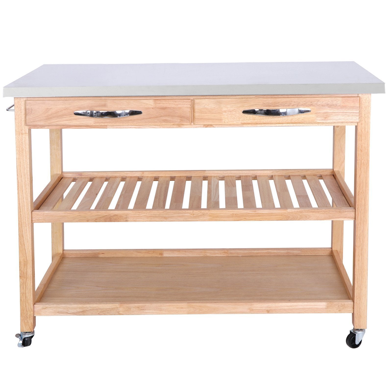 Get zenstyle 3 tier rolling kitchen island utility wood serving cart stainless steel countertop kitchen storage cart w shelves drawers towel rack