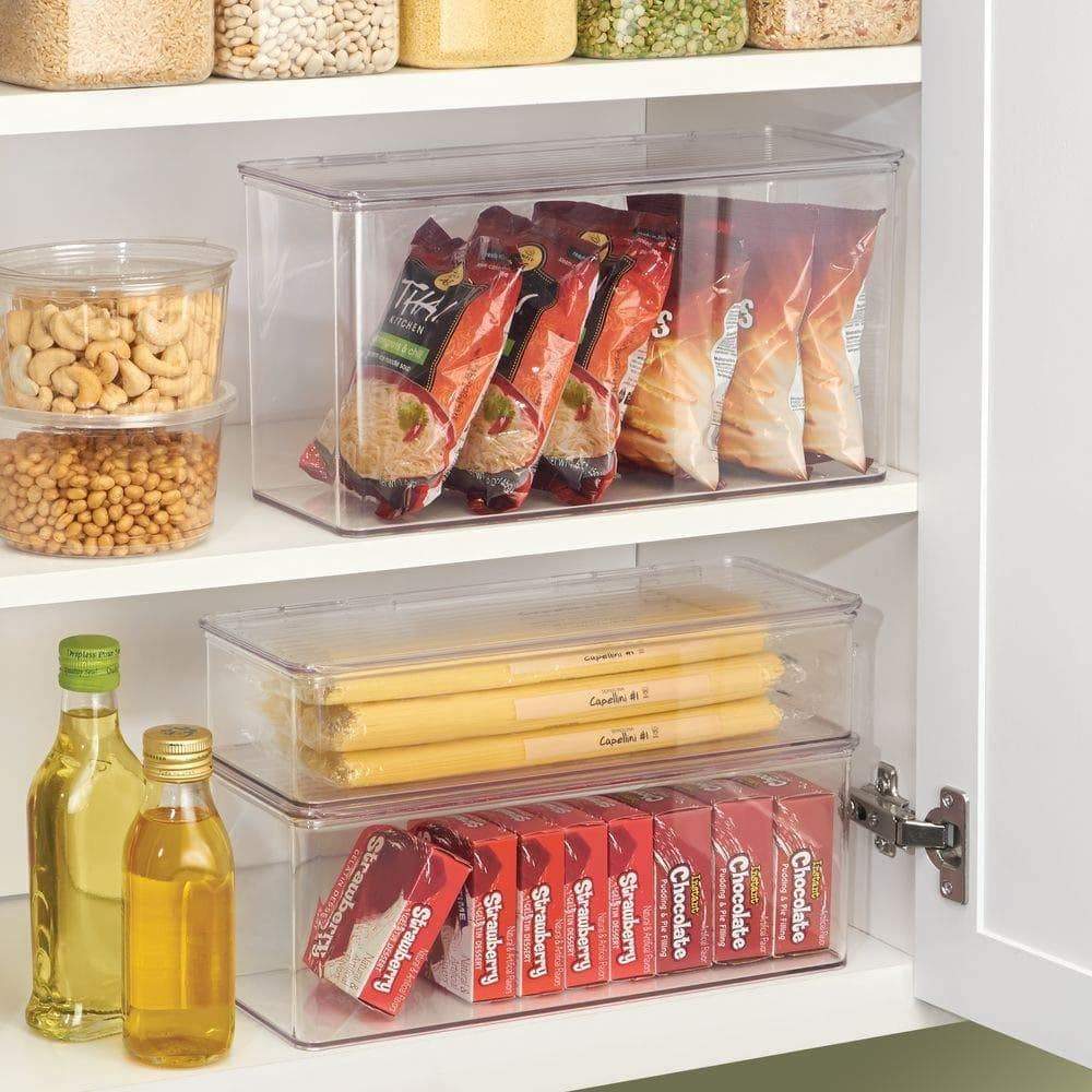 Amazon best mdesign stackable kitchen pantry cabinet refrigerator food storage container bin attached lid organizer for packets snacks produce pasta bpa free food safe 8 pack clear