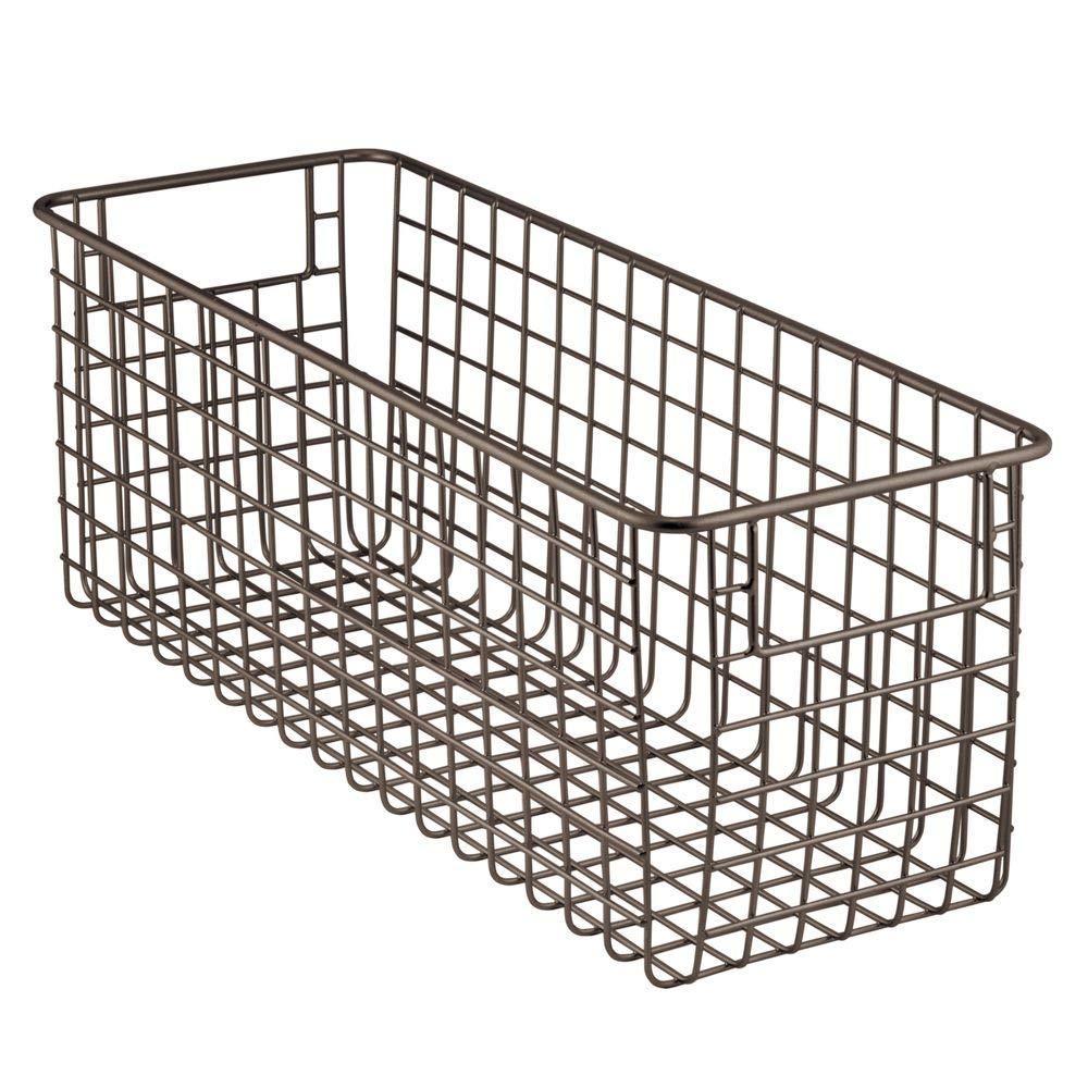 Organize with mdesign bathroom metal wire storage organizer bin basket holder with handles for cabinets shelves closets countertops bedrooms kitchens garage laundry 16 x 6 x 6 4 pack bronze