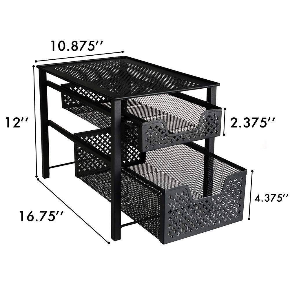 Select nice stackable 2 tier organizer baskets with mesh sliding drawers ideal cabinet countertop pantry under the sink and desktop organizer for bathroom kitchen office