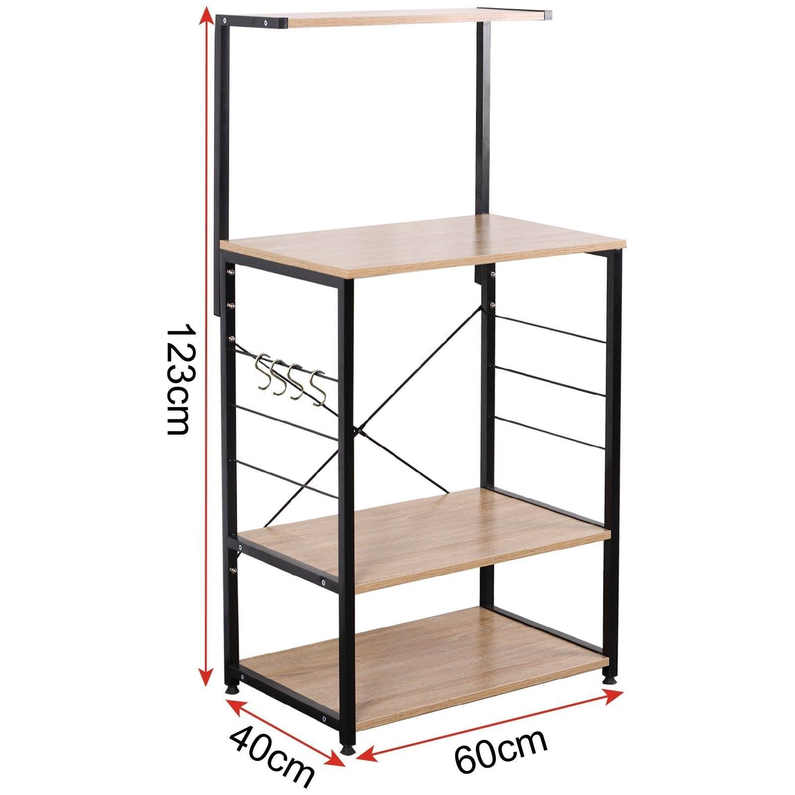 Latest woltu 4 tiers shelf kitchen storage display rack wooden and metal standing shelving unit for home bathroom use with 4 hooks
