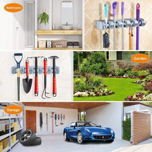 Save joshnese mop broom holder broom hanger with 5 positions and 6 hooks wall mounted broom organizer home tools storage rack for kitchen garden and garage