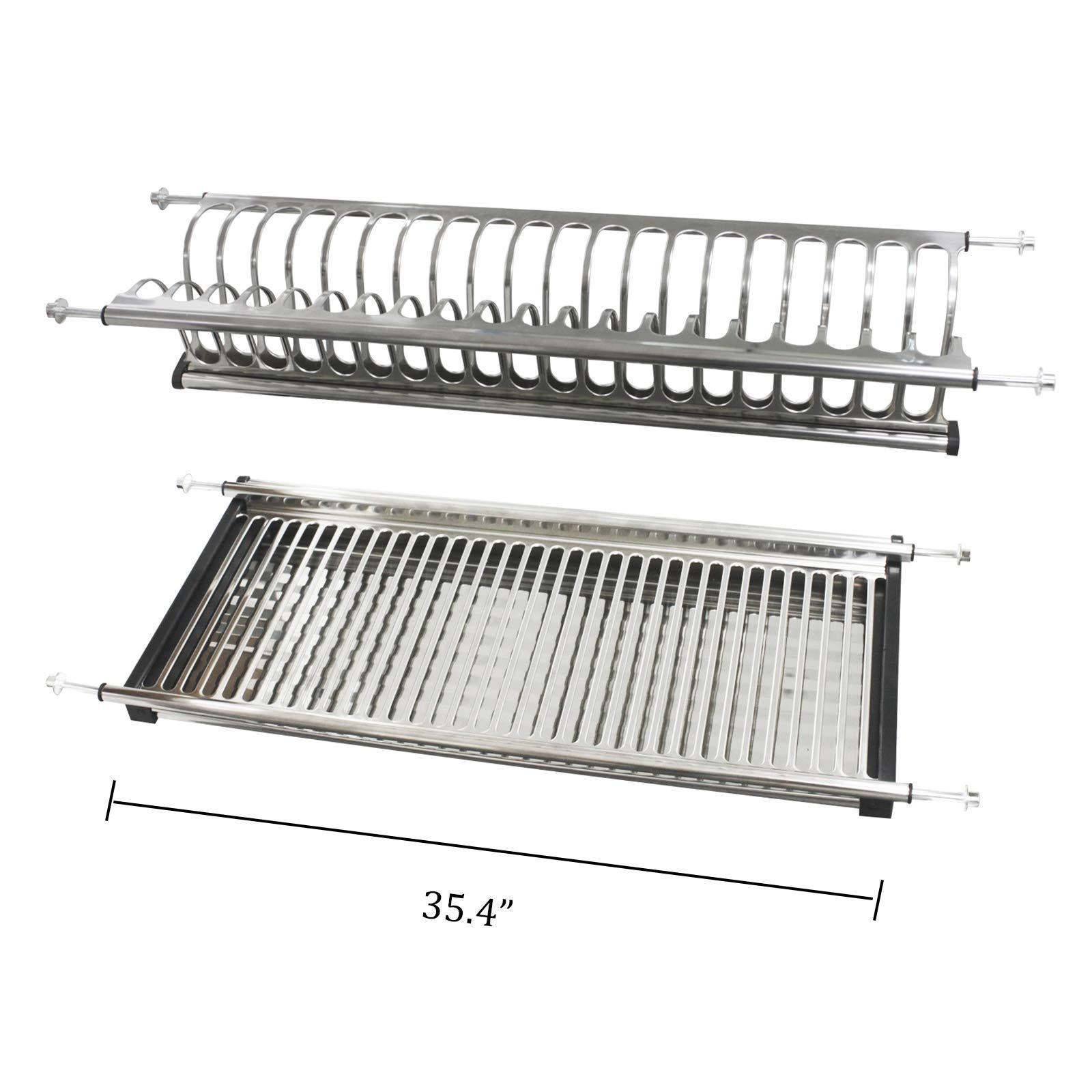 Buy now modern 2 tier kitchen folding dish drying dryer rack 35 4 for cabinet stainless steel drainer plate bowl storage organizer holder