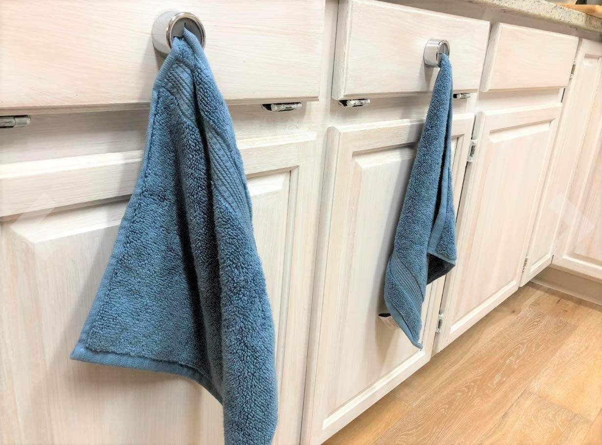 Save keepitnice 2 pack kitchen towel holder push in grip tea towel hooks self adhesive easy installation premium chrome finish strong hold easy removal