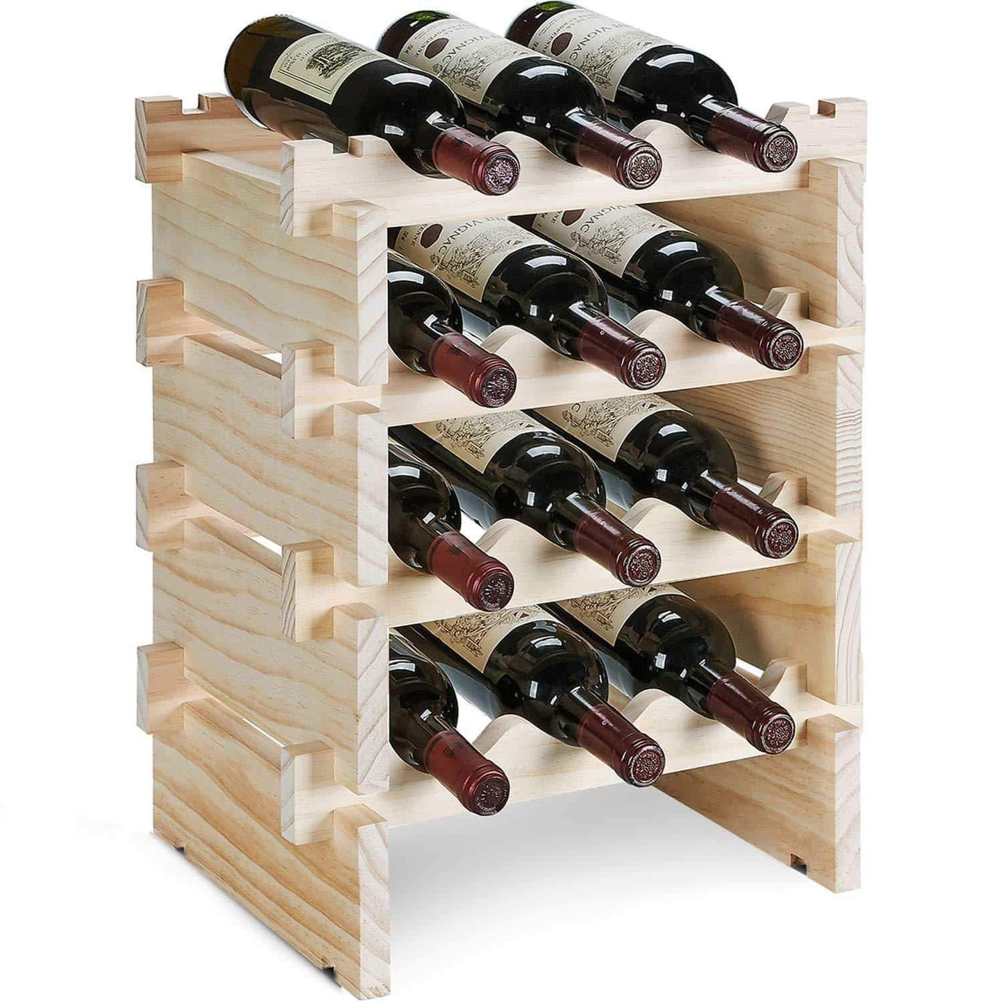 Kitchen defway wood wine rack countertop stackable storage wine holder 12 bottle display free standing natural wooden shelf for bar kitchen 4 tier natural wood