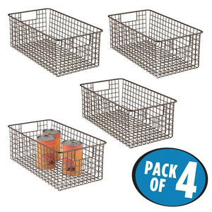 Exclusive mdesign farmhouse decor metal wire food organizer storage bin basket with handles for kitchen cabinets pantry bathroom laundry room closets garage 16 x 9 x 6 in 4 pack bronze