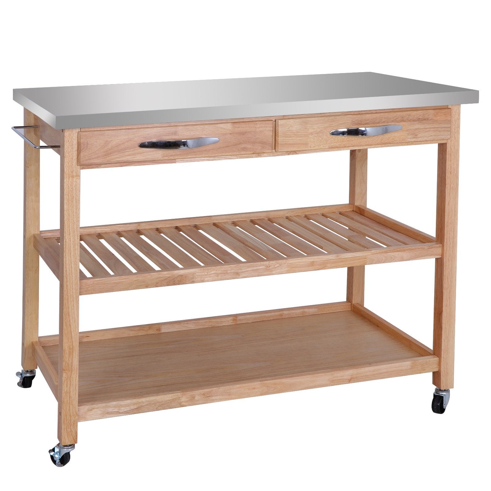 Explore zenstyle 3 tier rolling kitchen island utility wood serving cart stainless steel countertop kitchen storage cart w shelves drawers towel rack