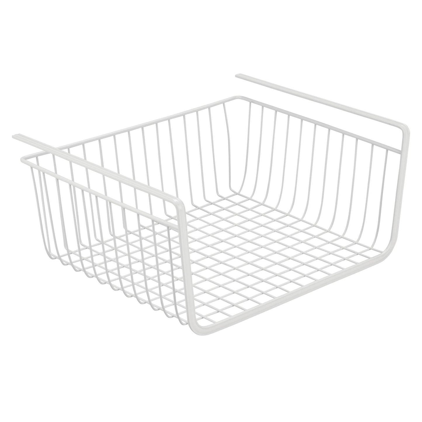 Storage organizer mdesign household metal under shelf hanging storage bin basket with open front for organizing kitchen cabinets cupboards pantries shelves large 2 pack white