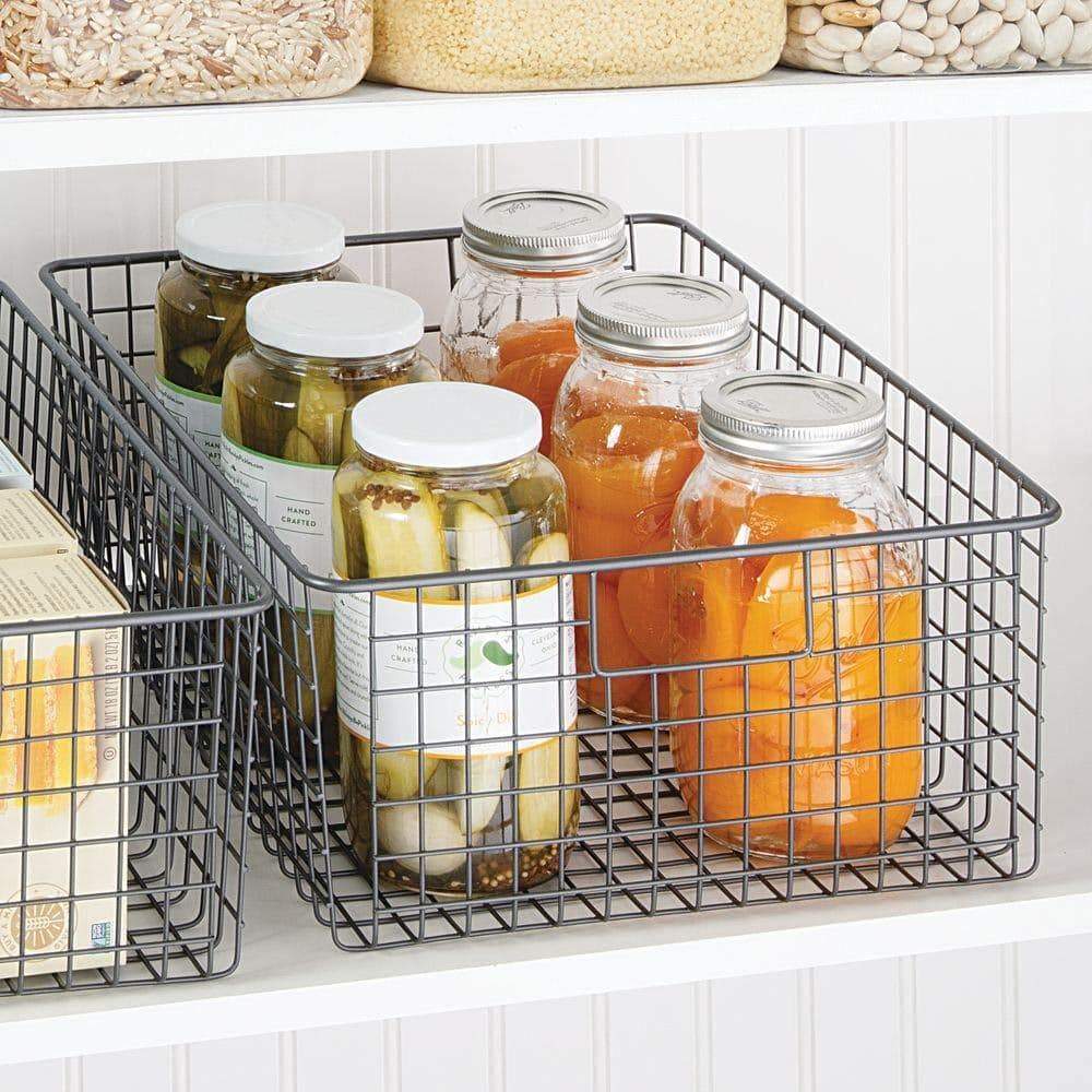Organize with mdesign farmhouse decor metal wire food organizer storage bin baskets with handles for kitchen cabinets pantry bathroom laundry room closets garage 4 pack graphite gray
