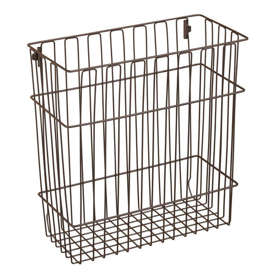 Featured mdesign metal wire wall mount kitchen storage organizer basket trash can for cabinet and pantry doors holds bags tin foil wax paper saran wrap solid steel bronze