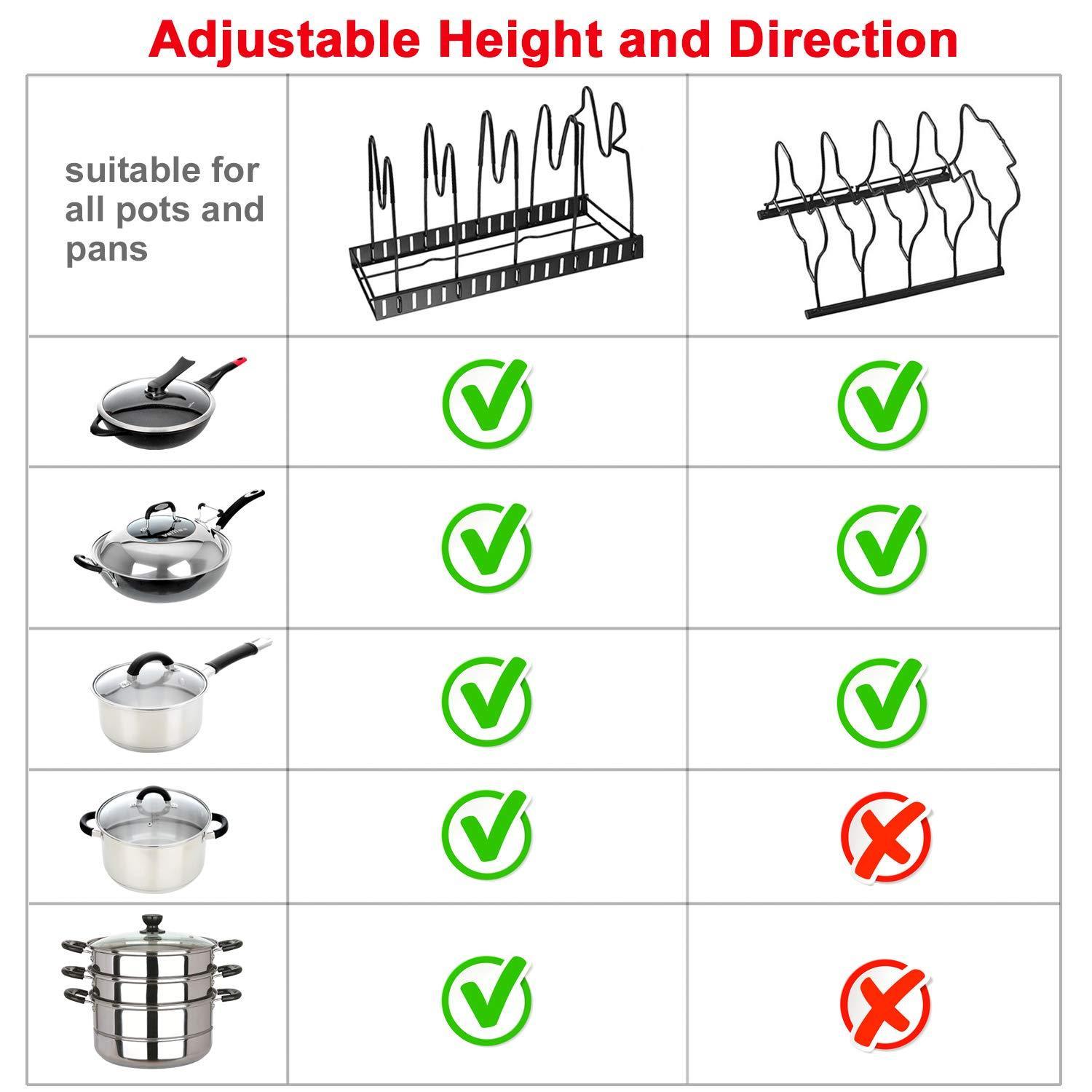 Heavy duty pot rack organizers g ting 8 tiers pots and pans organizer adjustable pot lid holders pan rack for kitchen counter and cabinet lid organizer for pots and pans with 3 diy methods2019 upgraded