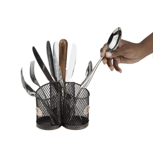 Kitchen mind reader 3wcadut brn wood 3 section utensil caddy cutlery holder flatware silverware organizer forks spoons knives dining table countertops kitchen brown one size black mesh