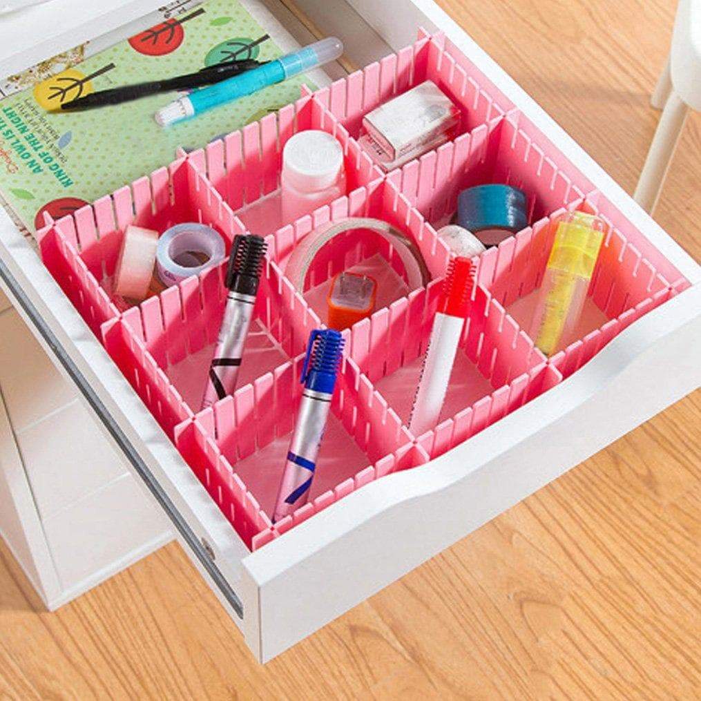 Latest newferu plastic desk diy grid drawer dividers adjustable tidy closet shelf storage organizers for purses ties tshirts pens bras sock underwear scarves makeup kitchen cutlery flatware 40pcs pink