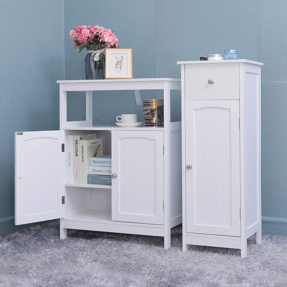 Select nice iwell bathroom floor storage cabinet with 1 adjustable shelf 3 heights available free standing kitchen cupboard wooden storage cabinet with 2 doors office furniture white ysg002b