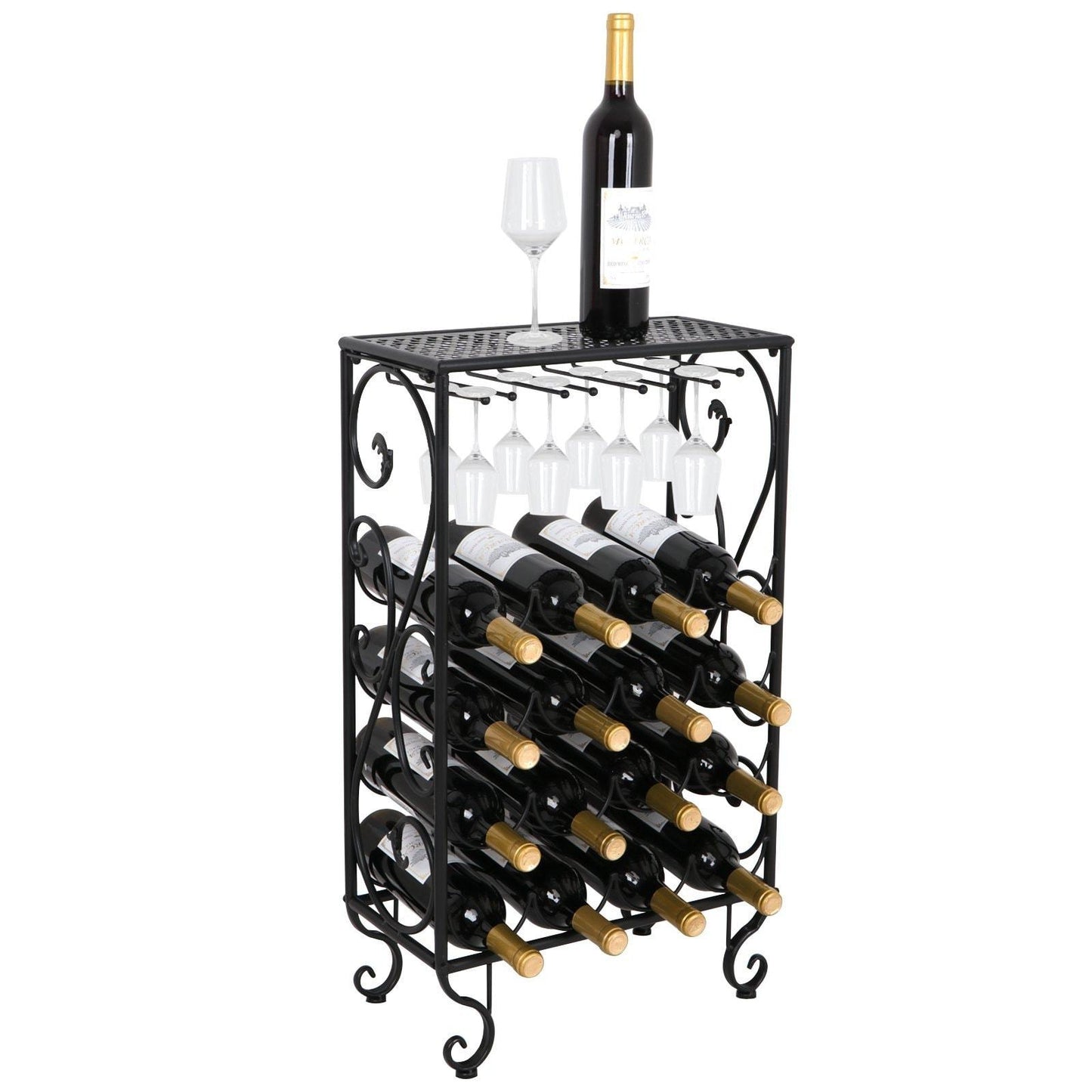 Best seller  smartxchoices 16 bottle wine rack table top with glass hanger wine bottle holder solid metal floor free standing wine organizer shelf side table for cabinet kitchen
