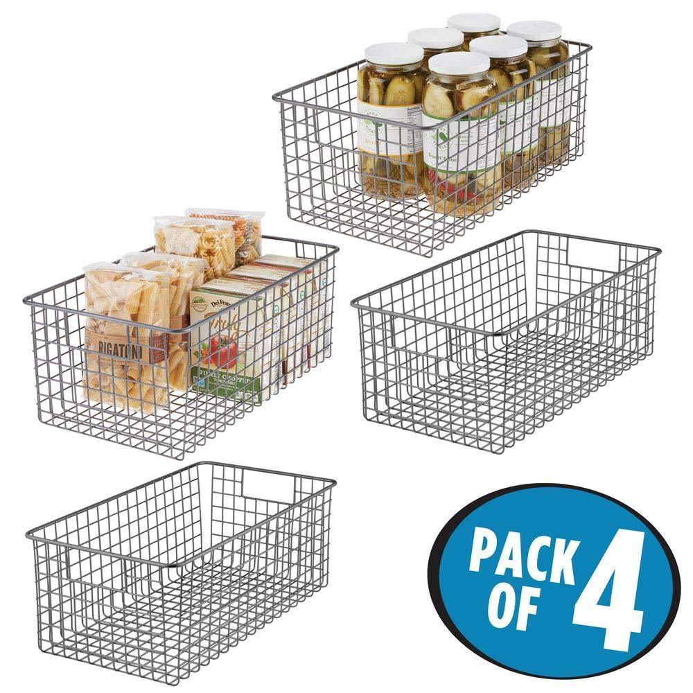 Great mdesign farmhouse decor metal wire food organizer storage bin basket with handles for kitchen cabinets pantry bathroom laundry room closets garage 16 x 9 x 6 in 4 pack graphite gray