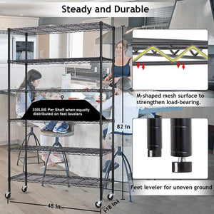 Great 6 tier storage shelves metal wire shelving unit height adjustable nsf heavy duty garage shelving with wheels 48x18x82 commercial grade utility shelf rack for restaurant basement garage kitchen