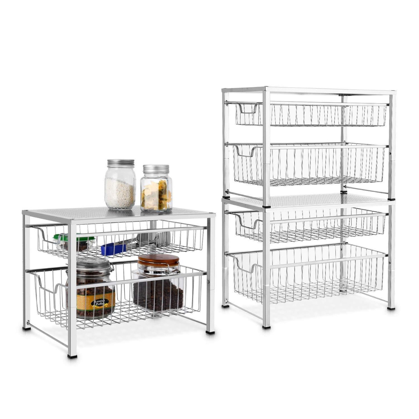 Online shopping bextsware under sink cabinet organizer with 2 tier wire grid sliding drawer multi function stackable mesh storage organizer for kitchen counter desktop bathroomchrome