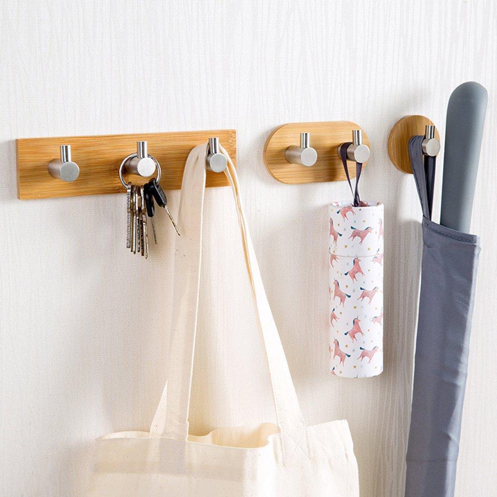 Discover the best adhesive key holder for wall heavy duty wall hooks stainless steel peg natural bamboo hanger for robe towel bag modern bathroom kitchen office cabinet door organizer rack 1 hook