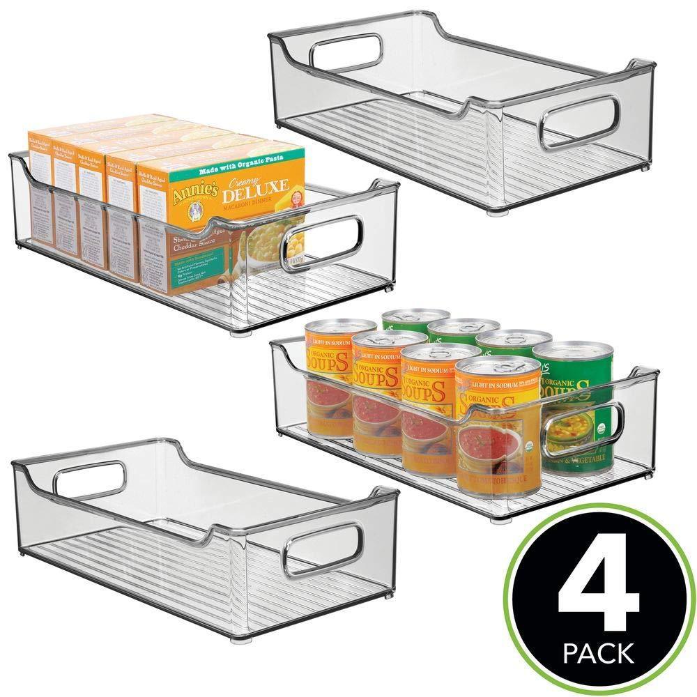 Top rated mdesign wide stackable plastic kitchen pantry cabinet refrigerator or freezer food storage bin with handles organizer for fruit yogurt snacks pasta bpa free 14 5 long 4 pack smoke gray
