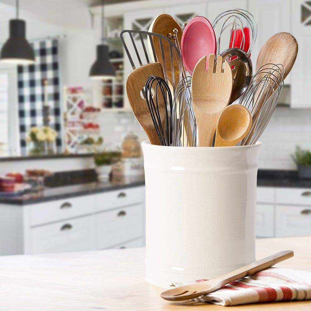 Try szuah kitchen ceramic utensil holder perfect capacity utensil crock for kitchen counter top dining table cream