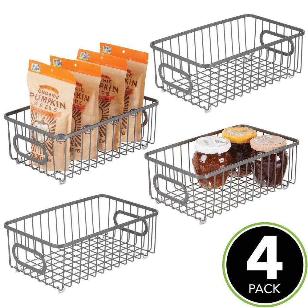 Try mdesign metal farmhouse kitchen pantry food storage organizer basket bin wire grid design for cabinet cupboard shelves countertop closet bedroom bathroom small wide 4 pack graphite gray
