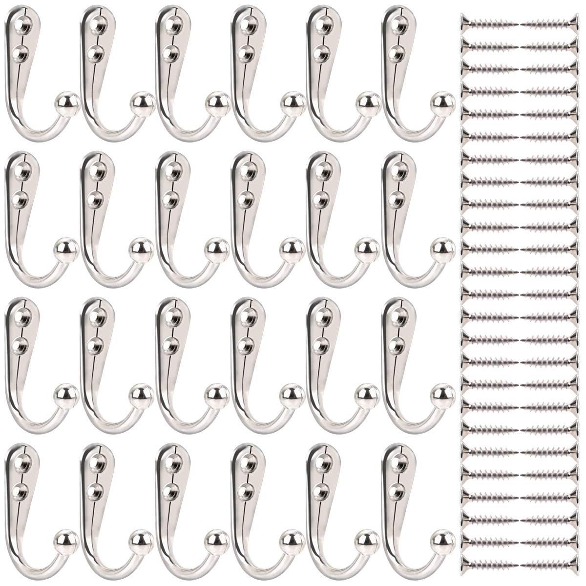 24 Pieces Coat Hooks Wall Mounted Single Coat Hanger and 50 Pieces Screws for Cloakroom, Clothes, Hat, Scarf, Bags, Keys, Shoes, Coffee Cup Holder, Ho