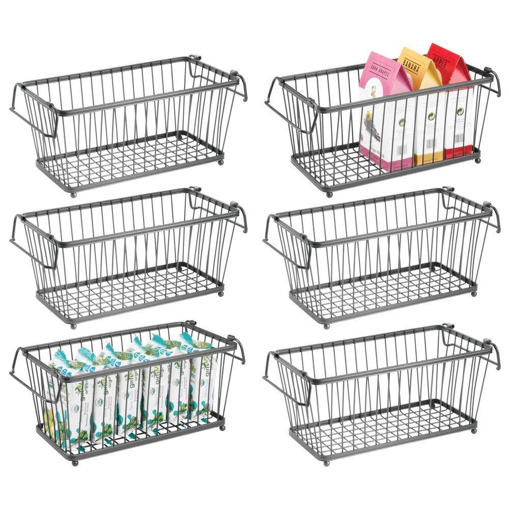 Great mdesign household stackable metal wire storage organizer bin basket with built in handles for kitchen cabinets pantry closets bedrooms bathrooms 12 5 wide 6 pack graphite gray