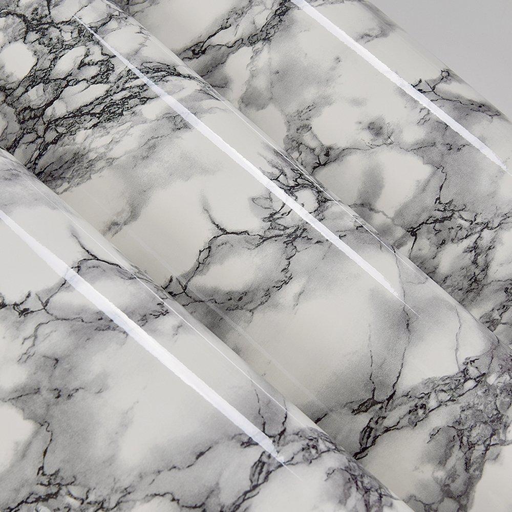 Budget self adhesive black white marble gloss vinyl contact paper for kitchen countertop cabinets backsplash wall crafts projects 24 by 117 inches