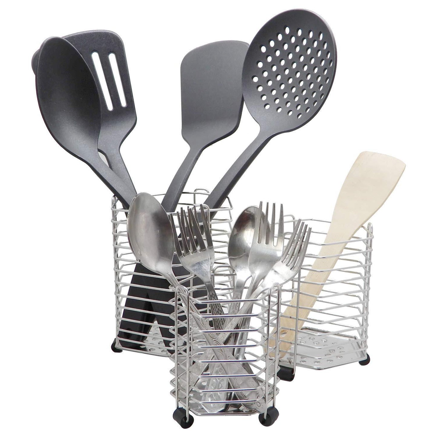 Latest bignay stainless steel kitchen utensil holder caddy holder brushed stainless steel cookware cutlery utensil holder pack of 3