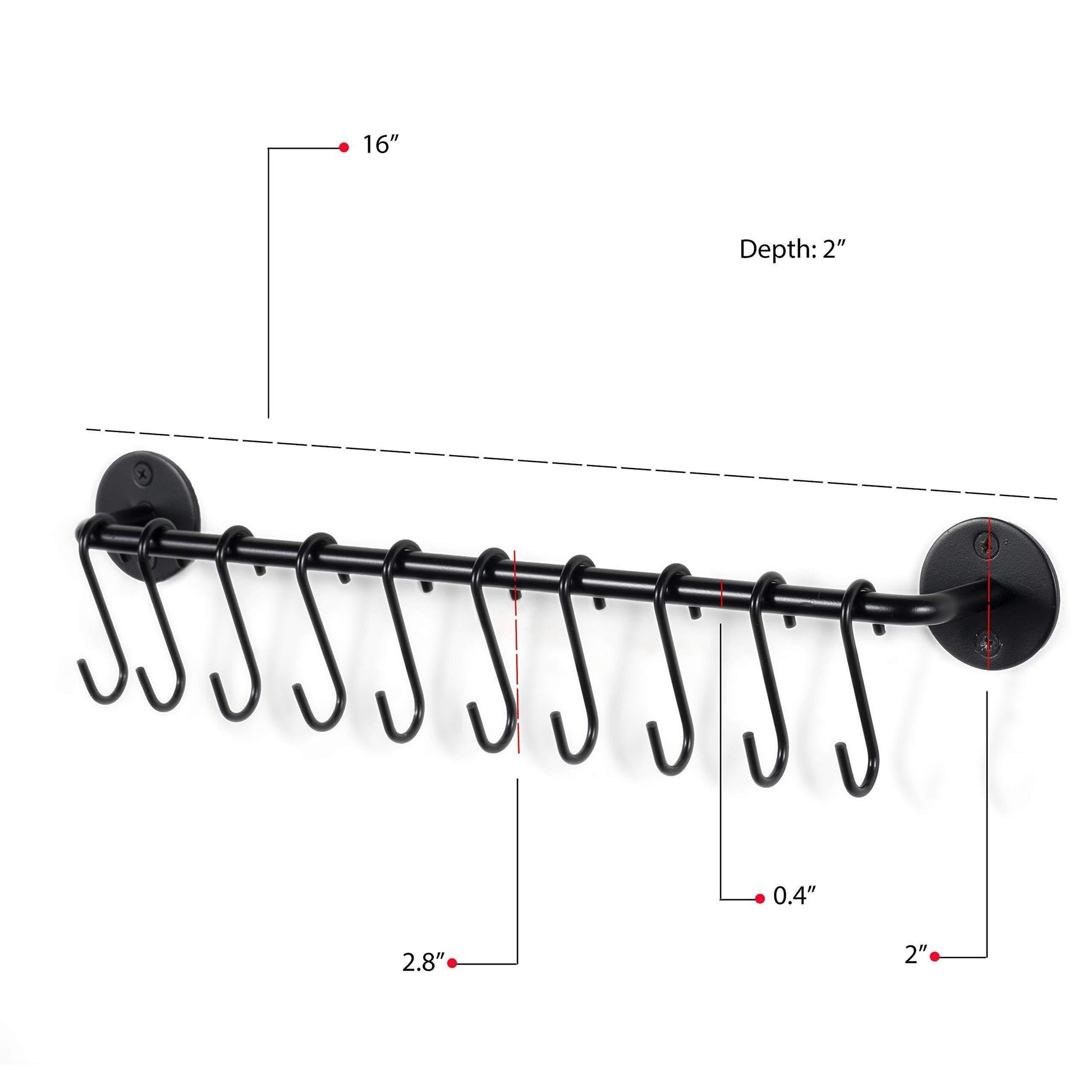 Discover the best wallniture gourmet kitchen rail rack pot pan lid organizer and 10 hooks 16 inch black