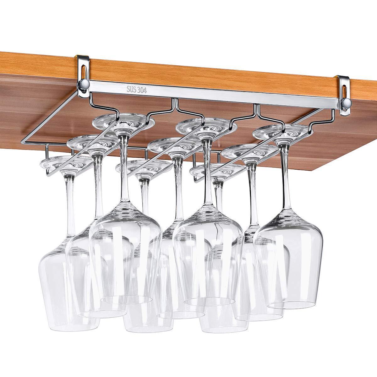 Save vobaga stemware racks 3 rows adjustable stainless steel wine glass rack stemware hanger bar home cup glass holder dinnerware kitchen dining hold 9 glasses