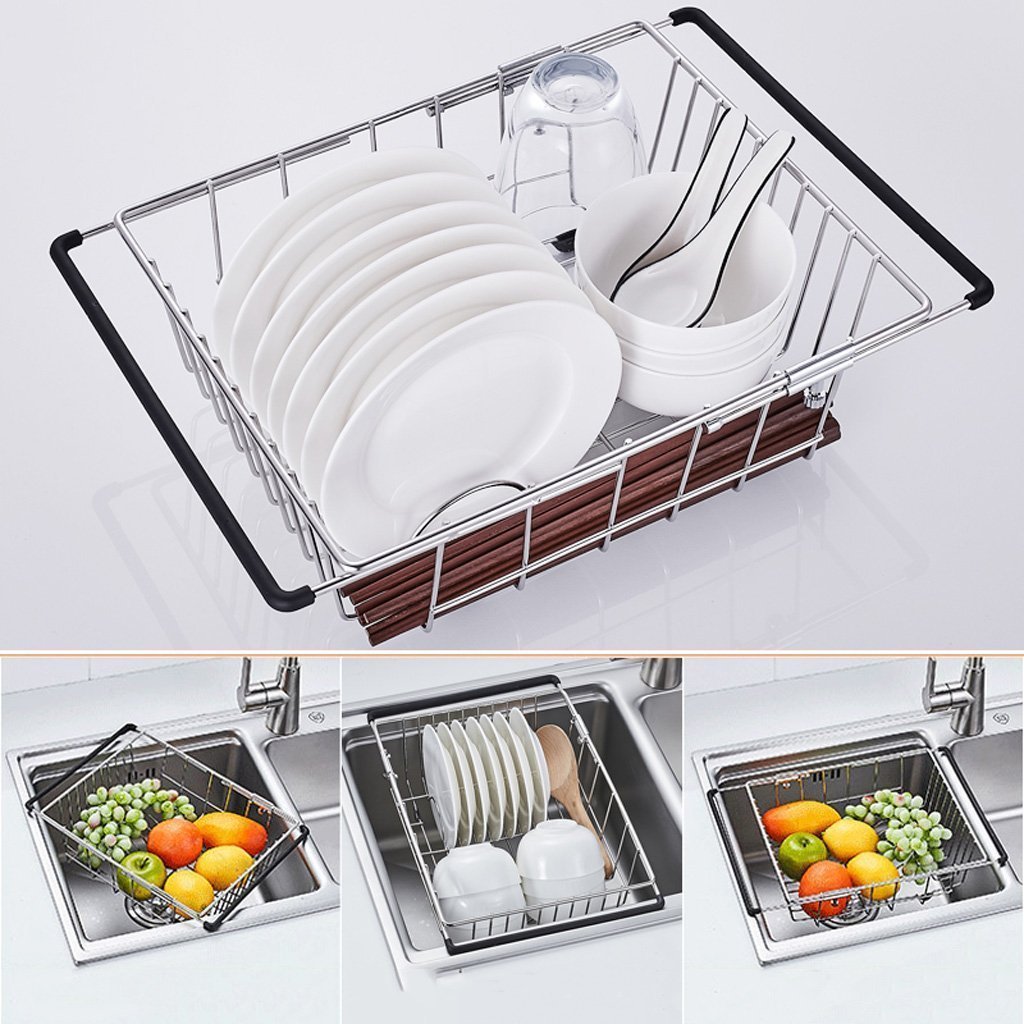YC electronics Retractable Stainless Steel Kitchen Shelf, Vegetables Basin, Dish Rack, Fruit Vegetable Basket, Drain Basket, Kitchen Sink