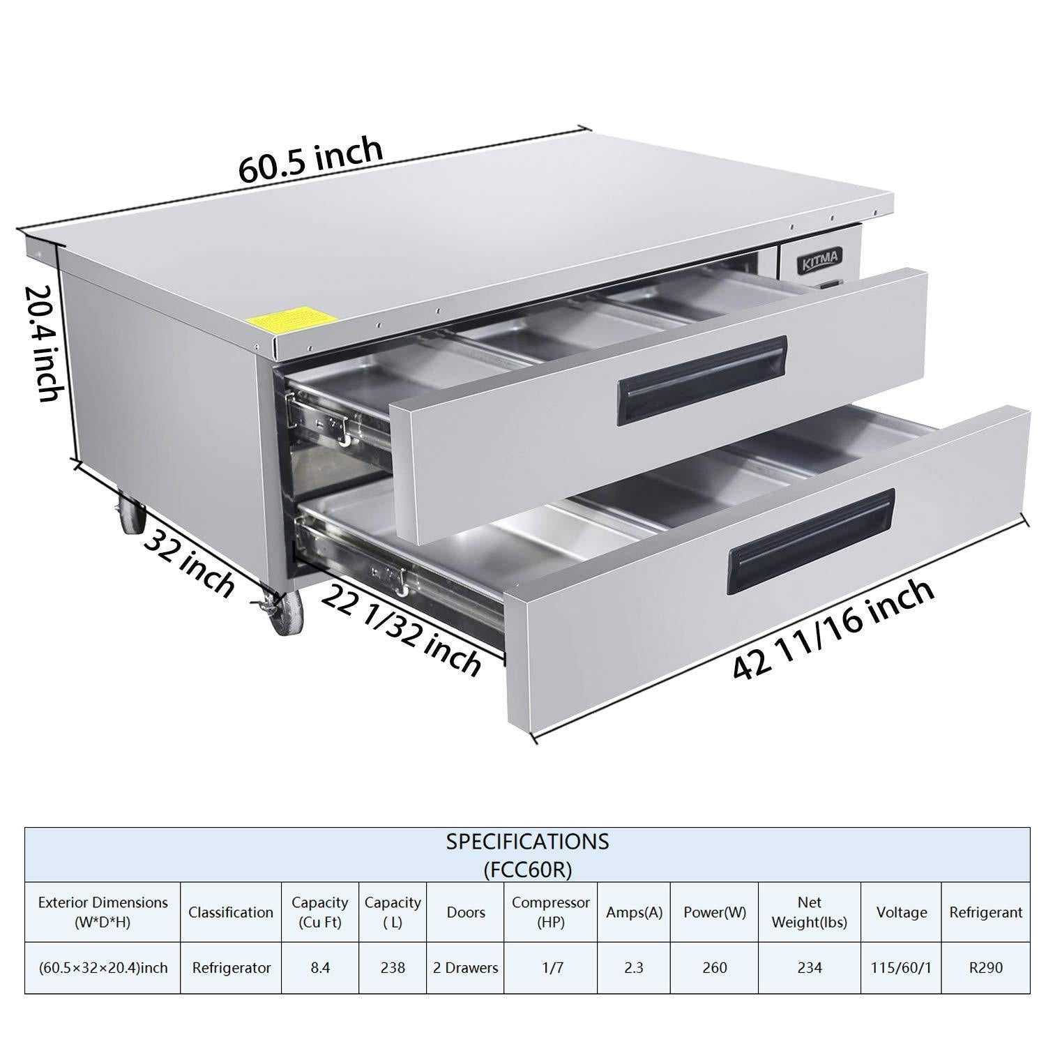 Storage organizer commercial 2 drawer refrigerated chef base kitma 60 inches stainless steel chef base work table refrigerator kitchen equipment stand 33 f 38 f